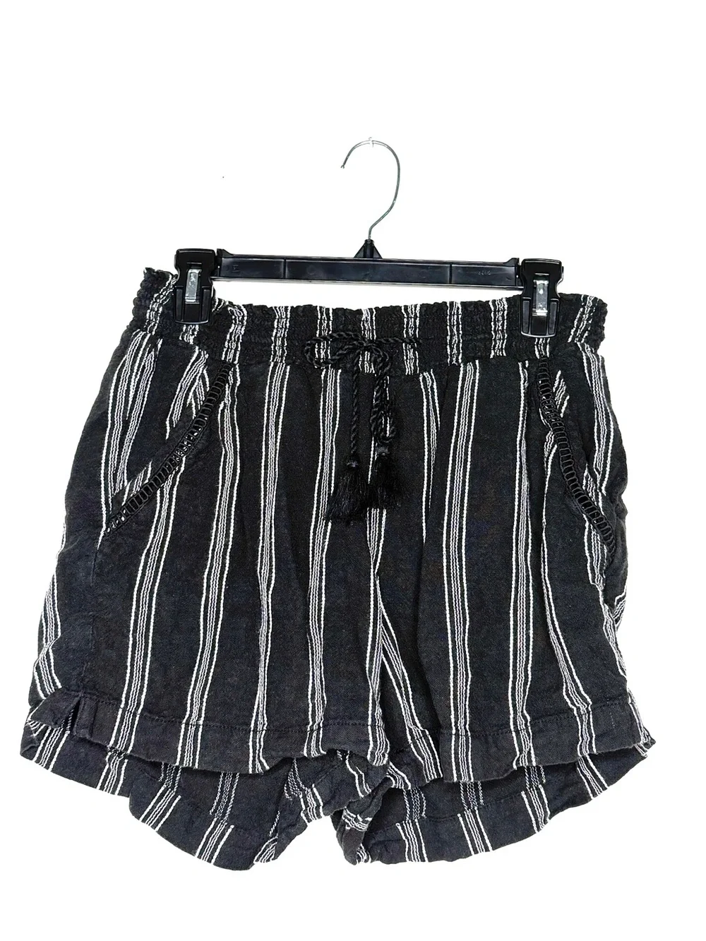 Briggs New York Black & White Striped High-Waist Drawstring Shorts Size M
